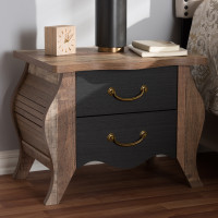 Baxton Studio BR990063-Black/Oak-2DW-NS Romilly Country Cottage Farmhouse Black and Oak-Finished Wood 2-Drawer Nightstand